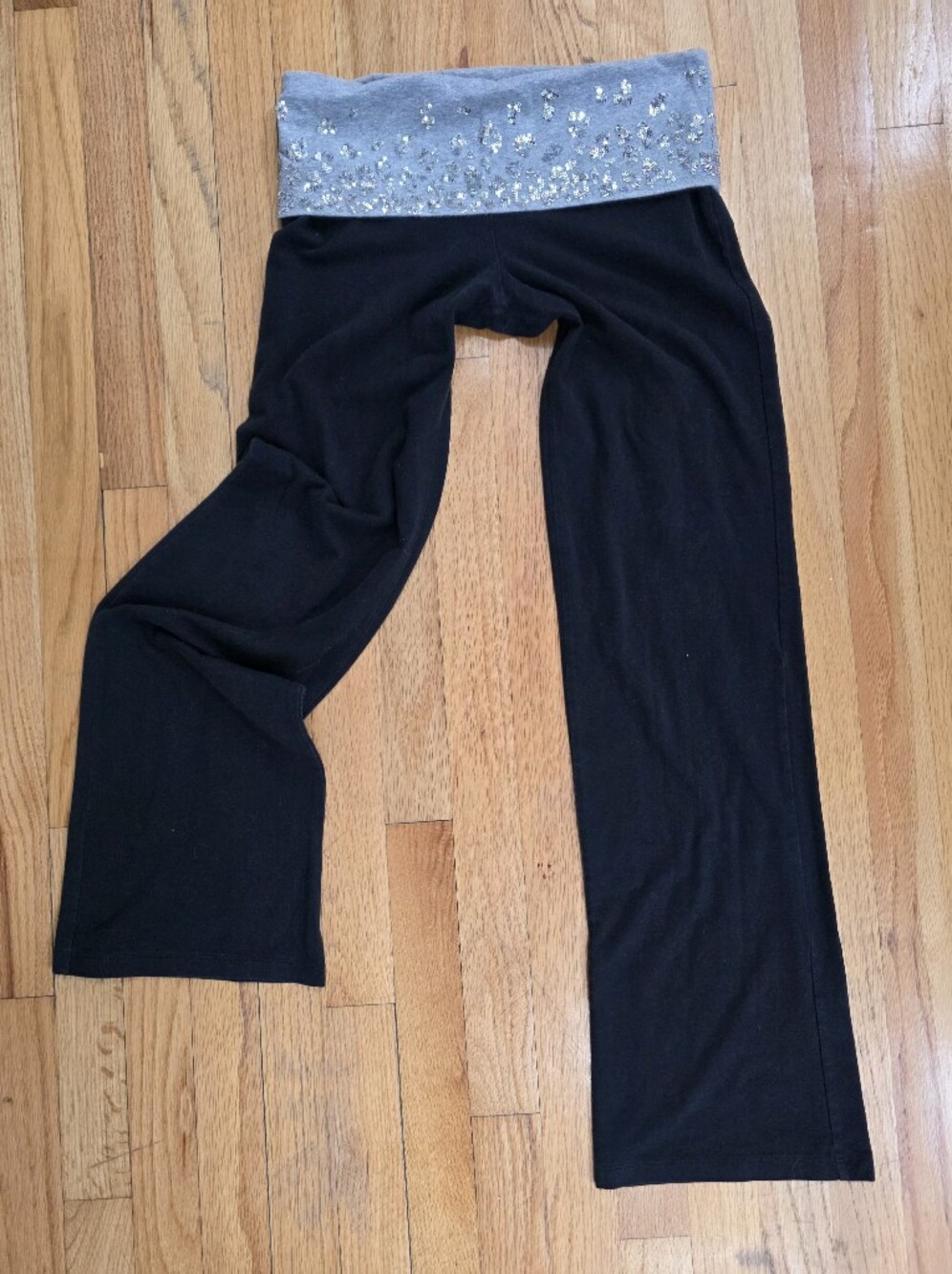 Y2K VS PINK Foldover Flare Yoga Pants Wide Sequin Bling Waistband Sz M Short